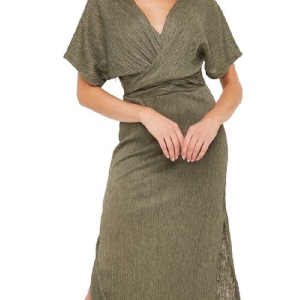 All in Favor Moss Green Surplice Midi Dress